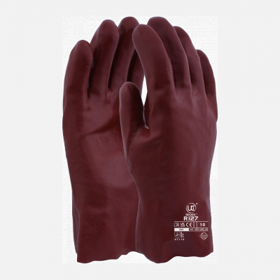 R127 - 11" (27cm) PVC Gauntlet Chemical Resistant Gloves - Red - One Size