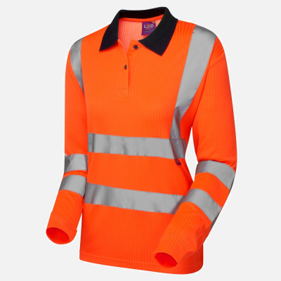 Leo Beaford PL05 Hi-Vis Long Sleeve Polo Shirt - High-Visibility Orange - Ladies - Sizes XS-6XL