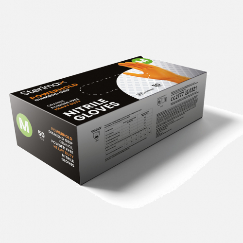 PowerHold Orange Diamond Grip Nitrile Gloves - Orange- Box of 100