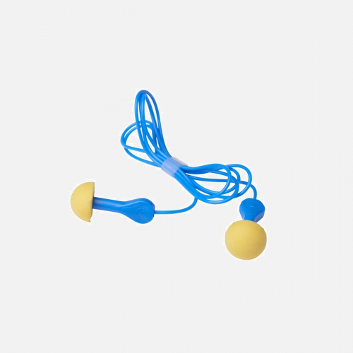 3M E-A-R Express EX-01-001 Earplugs, 28 dB, Corded, 100 Pairs/Box Ear Plugs - Blue/Yellow - One Size