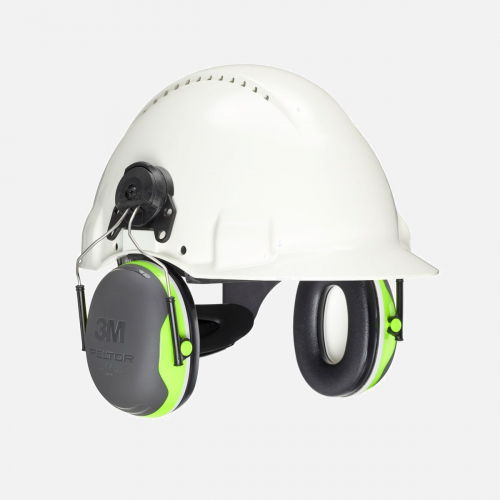3M PELTOR Earmuffs, X4P3, 32 dB, Hi-Viz, Helmet Mounted Ear Defenders - Black/Hi/Vis Green - One Size
