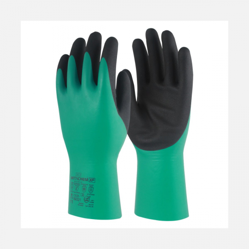 Betachem-XF, Cut Level F, Dual Coated Nitrile Gauntlet Cut F Chemical Resistant Gloves - Green/Black (M-2XL)