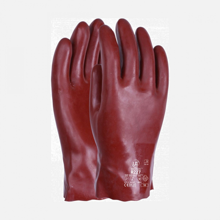 R227 - 11Inch (27cm) PVC Chemical Gauntlet Chemical Resistant Gloves - Red (XL)