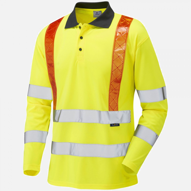 Leo Bickleton P07 Hi-Vis Long Sleeve Polo Shirt - High-Visibility Yellow - Mens - Sizes S-6XL