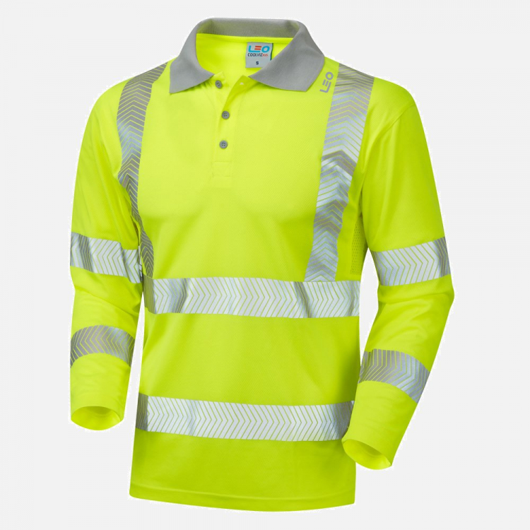 Leo Barricane P08 Hi-Vis Long Sleeve Polo Shirt - High-Visibility Yellow - Mens - Sizes S-6XL