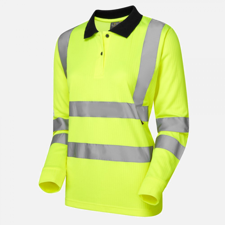 Leo Beaford PL05 Hi-Vis Long Sleeve Polo Shirt - High-Visibility Yellow - Ladies - Sizes XS-6XL