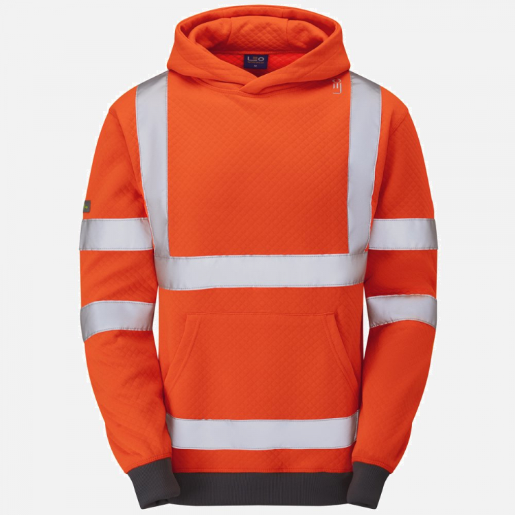 Leo Goodleigh SS04 Hi-Vis Hooded Sweatshirt - High-Visibility Orange - Mens - Sizes S-6XL