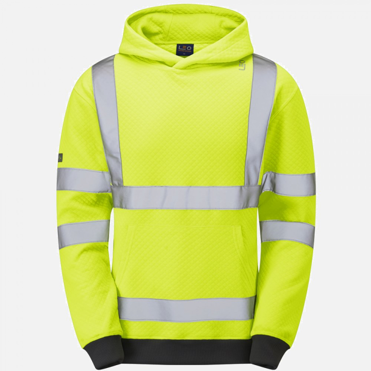 Leo Goodleigh SS04 Hi-Vis Hooded Sweatshirt - High-Visibility Yellow - Mens - Sizes S-6XL