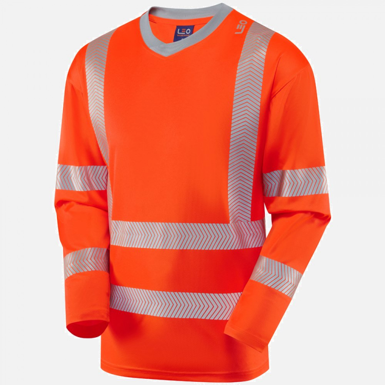 Leo Capstone T08 Hi-Vis Long Sleeve T-Shirt - High-Visibility Orange - Mens - Sizes S-6XL