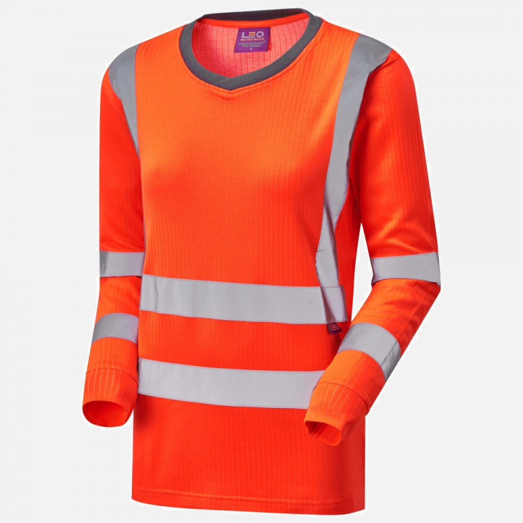 Leo Lydford TL05 Hi-Vis Long Sleeve T-Shirt - High-Visibility Orange - Ladies - Sizes XS-6XL