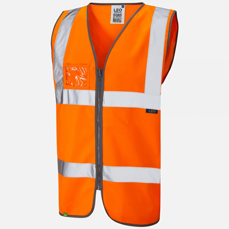 Leo Rumsam W02 Hi-Vis Zipped Waistcoat - High-Visibility Orange - Mens - Sizes S-6XL